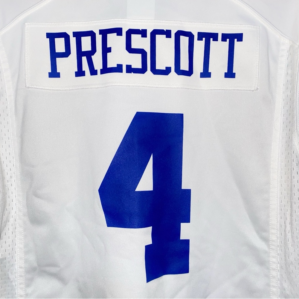 NFL Nike white blue Dak Prescott 4 Dallas Cowboys Game Team on field Jersey - Picture 4 of 6